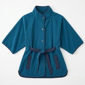 Draper James Fleece Wrap Cape Jacket Teal Belted Snap Button Women Medium/Large